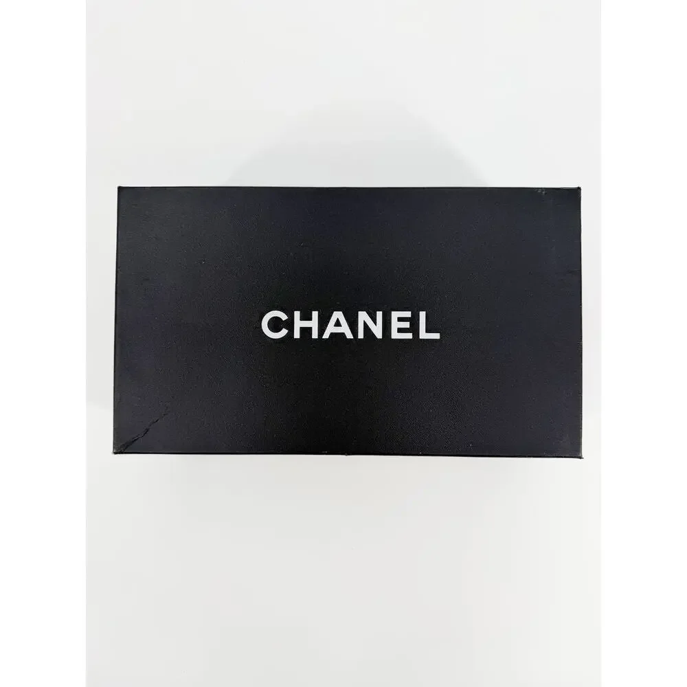 Chanel Black Leather Patent CC Cap Toe Ballet Ballerina Flats Size 40 EU Box Bag